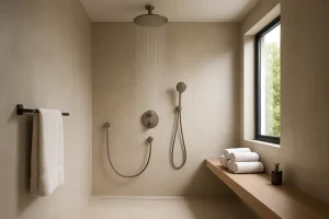 Naadloze badkamerlook met een inbouwdouche voor meer ruimte en dagelijks spa-comfort